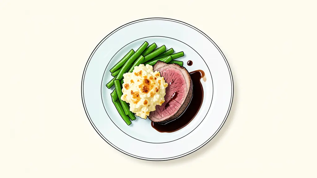 Haricots verts vapeur et sauce réduction de viande pour accompagner un gratin dauphinois