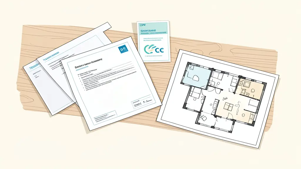 Compromis de vente signé, diagnostic de performance énergétique et plan d'appartement sur un bureau en bois