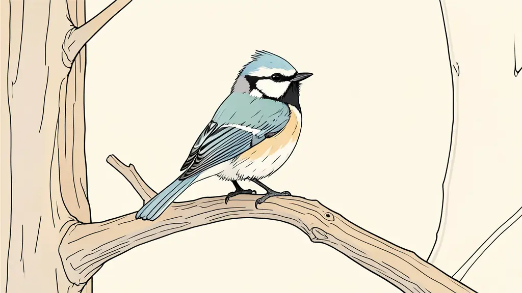Jeune mésange au plumage complet perchée sur une branche naturelle en forêt