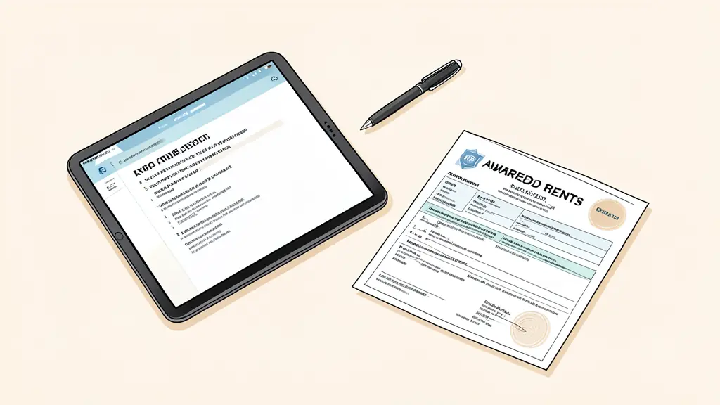 Contrat de gestion locative sur une tablette avec un stylo et une police d'assurance loyers impayés