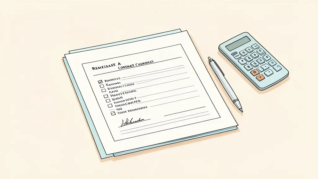 Contrat de gestion locative pour local commercial avec stylo et calculatrice sur un bureau en bois