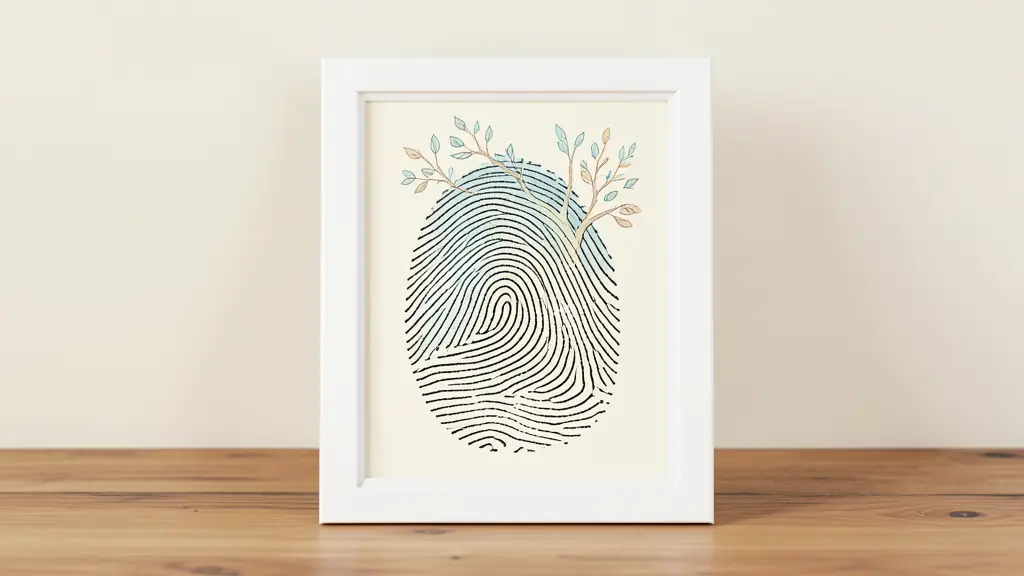 Arbre à empreintes encadré avec une vitre de protection et un passe-partout blanc