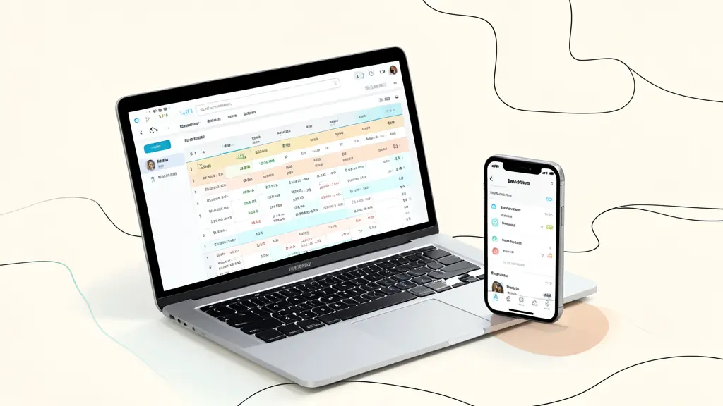 Écran d'ordinateur affichant un tableur financier complexe à côté d'un smartphone avec une application de gestion locative