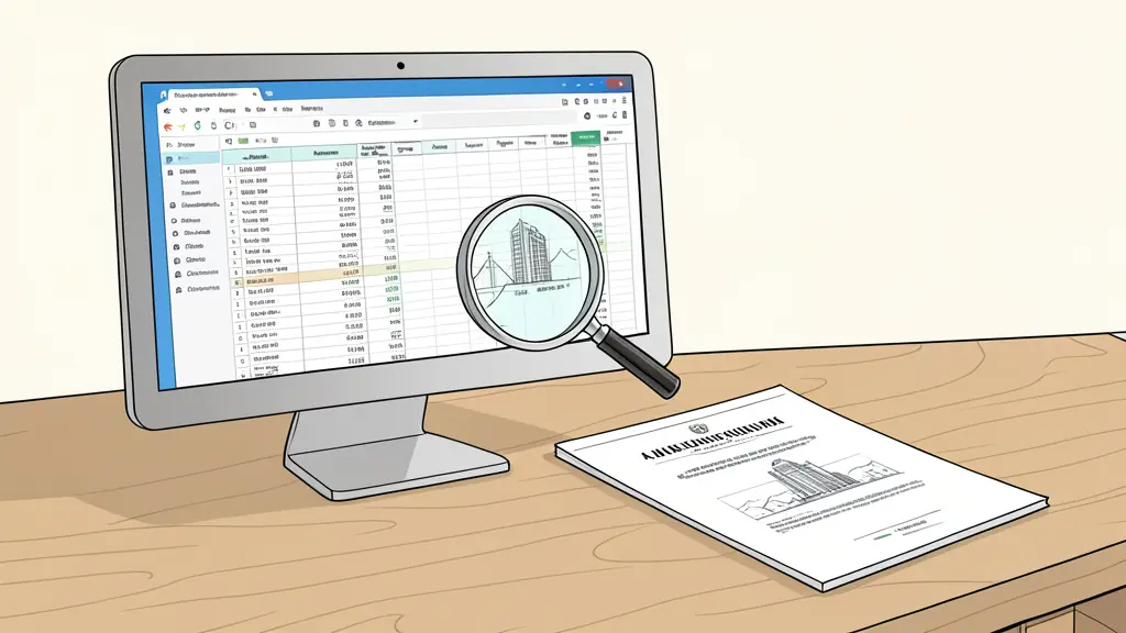 Tableur financier immobilier détaillé avec une loupe pour l'analyse de faisabilité professionnelle