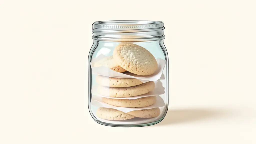Cookies à la noix de coco conservés dans un bocal en verre hermétique avec du papier sulfurisé