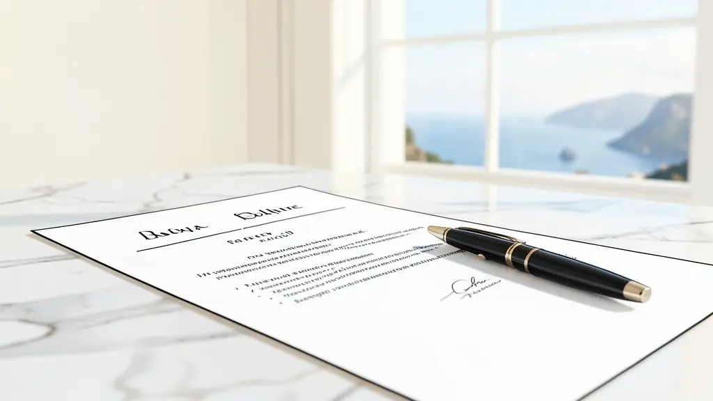 Stylo de luxe posé sur un bureau avec vue panoramique sur le littoral méditerranéen