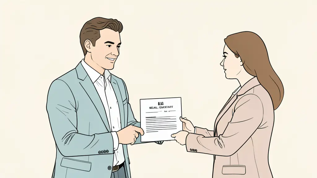 Agent immobilier présentant sa carte professionnelle et un contrat de location à un client